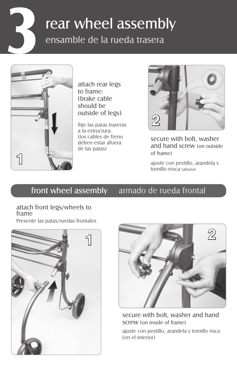 Rear wheel assembly, Assembly, Accessories | Activeforever Carex Mobilator Rollator User Manual | Page 4 / 6