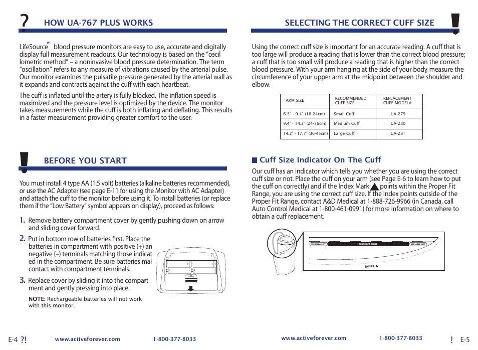 How ua-767 plus works, Before you start, Selecting the correct cuff size | Activeforever LifeSource UA-767 Plus Digital Blood Pressure Monitor (Medium Cuff) User Manual | Page 5 / 13