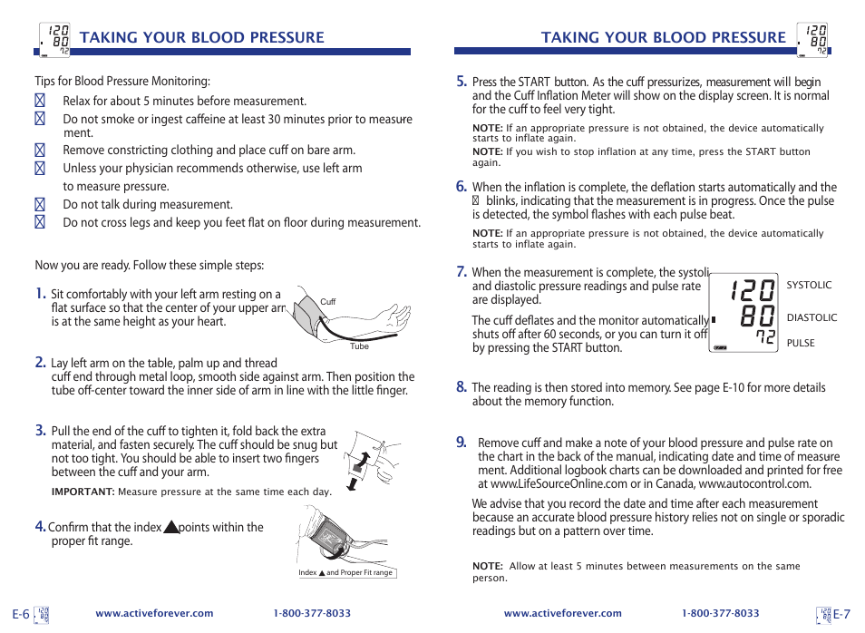 Activeforever LifeSource UA-767 Plus Digital Blood Pressure Monitor (Medium Cuff) User Manual | Page 6 / 13