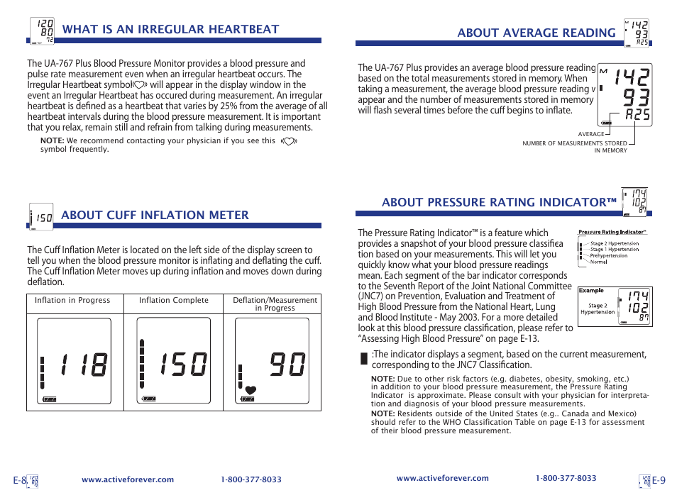 About average reading, About pressure rating indicator, Err cuf p-3 | Activeforever LifeSource UA-767 Plus Digital Blood Pressure Monitor (Medium Cuff) User Manual | Page 7 / 13