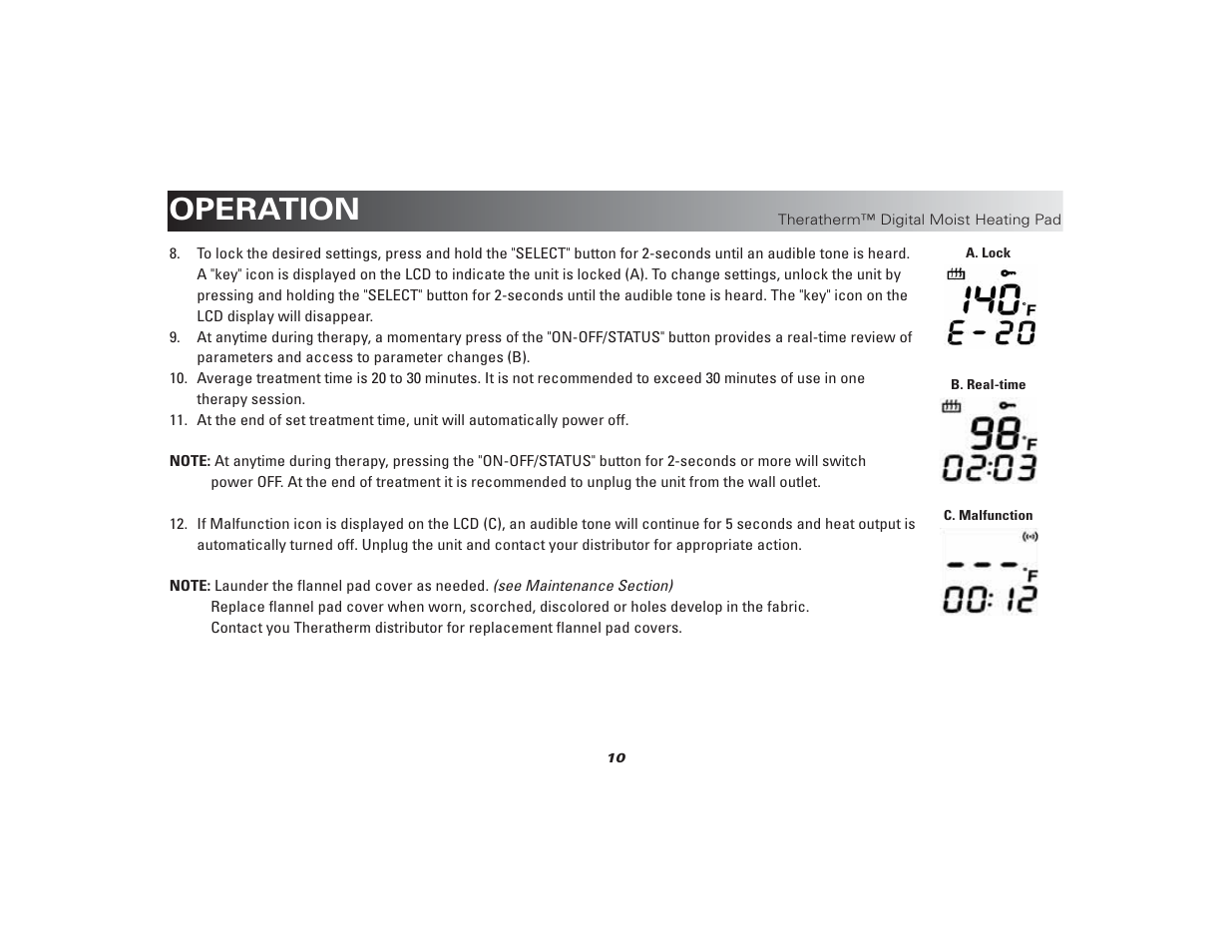 Theratherm_heating_pad_user_manual 10, Operation | Activeforever Theratherm Digital Moist Heating Pad User Manual | Page 10 / 11