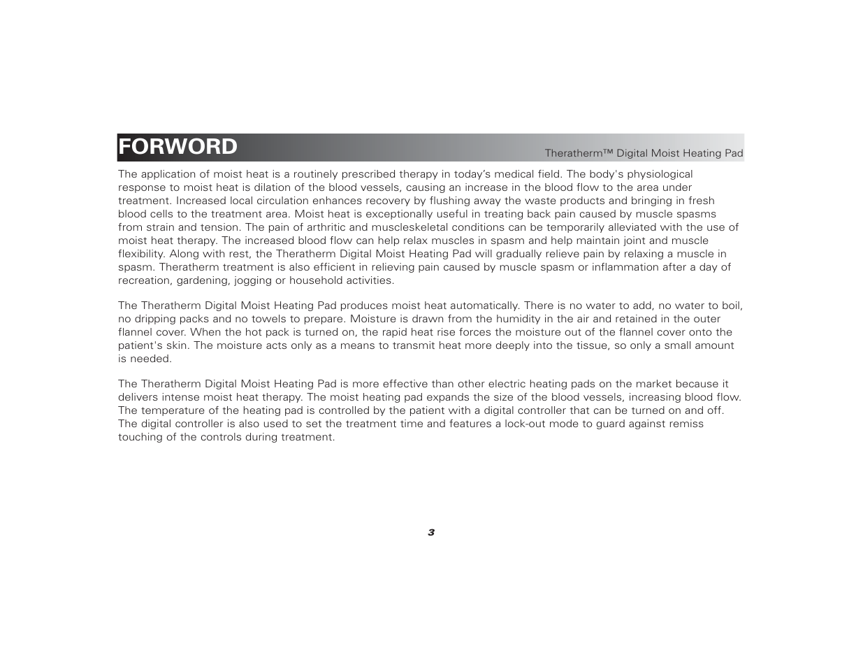 Theratherm_heating_pad_user_manual 3, Forword | Activeforever Theratherm Digital Moist Heating Pad User Manual | Page 3 / 11