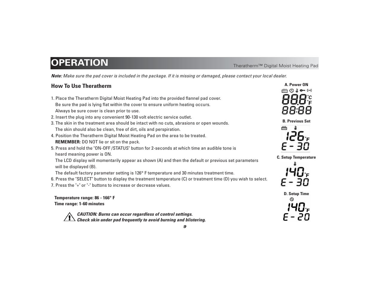 Theratherm_heating_pad_user_manual 9, Operation | Activeforever Theratherm Digital Moist Heating Pad User Manual | Page 9 / 11