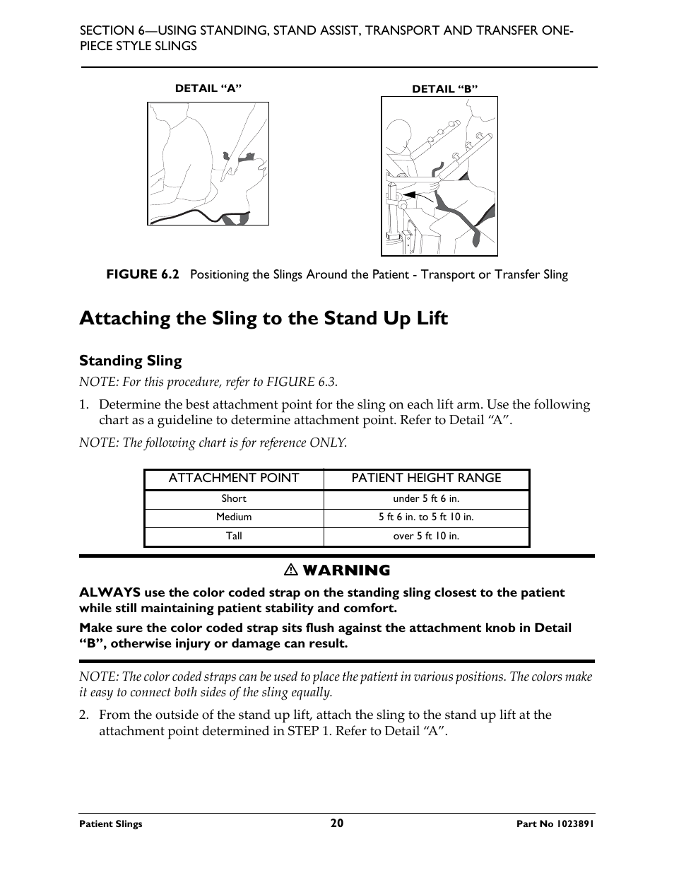 Attaching the sling to the stand up lift, Standing sling, Ƽ warning | Activeforever Invacare Standard Patient Lift Sling User Manual | Page 20 / 24