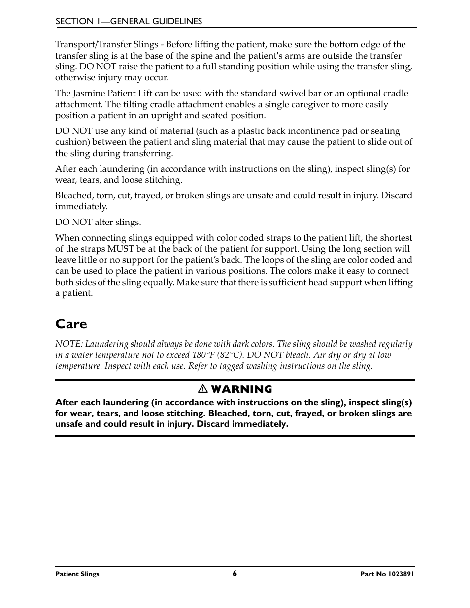 Care | Activeforever Invacare Standard Patient Lift Sling User Manual | Page 6 / 24