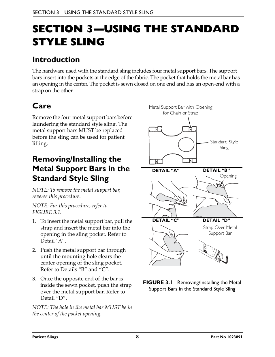 Section 3—using the standard style sling, Introduction care, Introduction | Care | Activeforever Invacare Standard Patient Lift Sling User Manual | Page 8 / 24