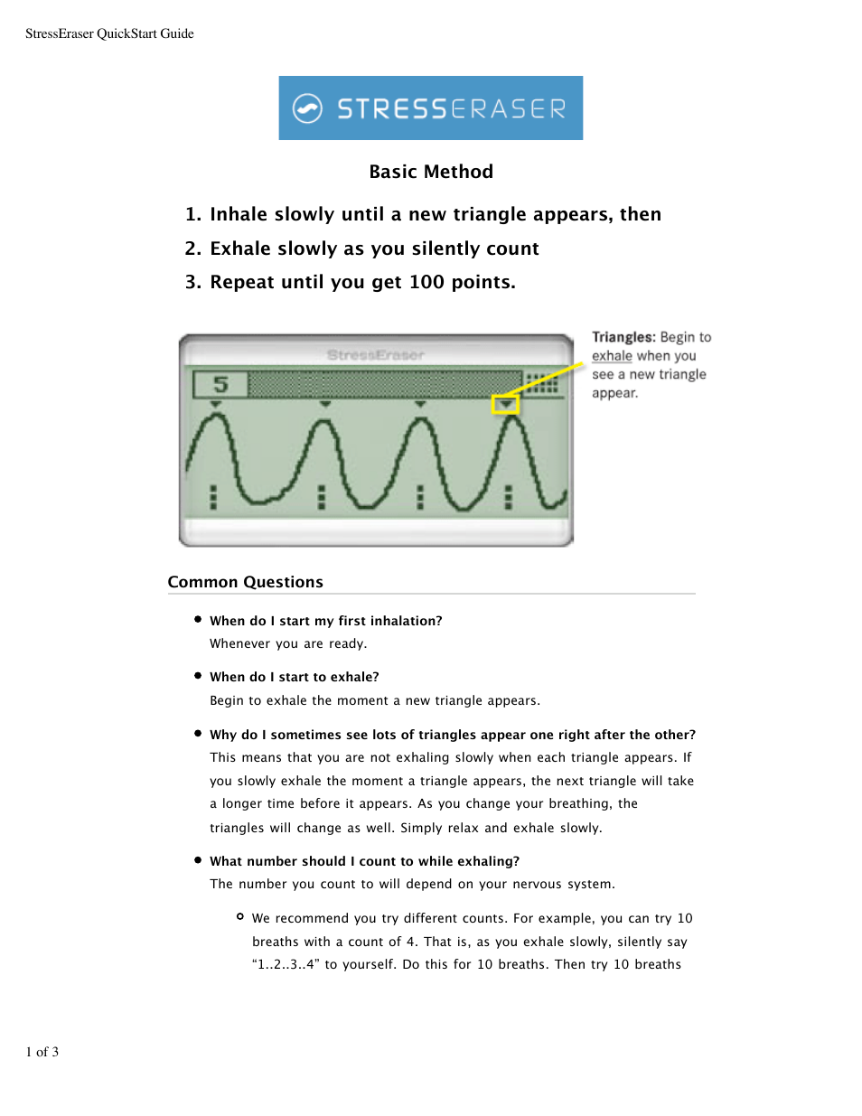 Activeforever Stress Eraser Portable Biofeedback Device StressEraser User Manual | 3 pages