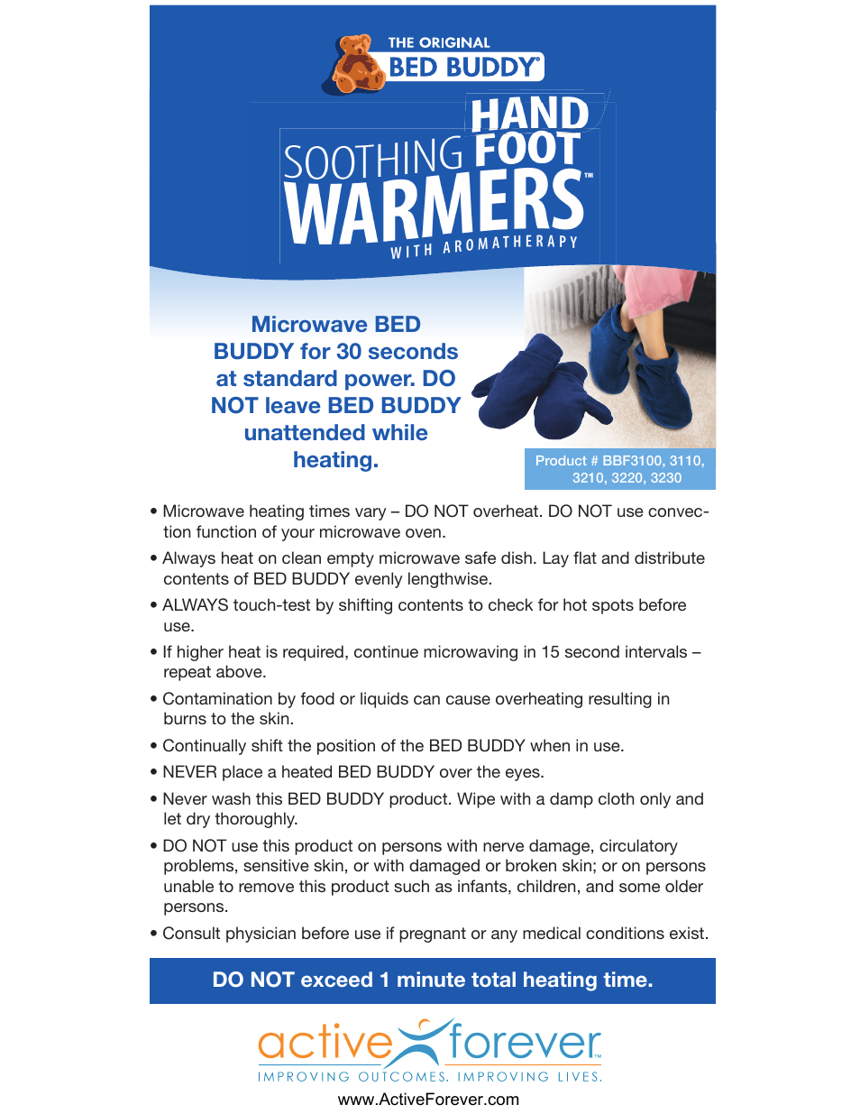 Activeforever Bed Buddy Warming Mittens with aromatherapy User Manual | 1 page