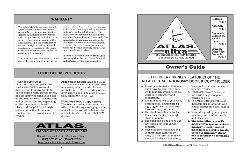 Activeforever Atlas Ultra Book Holder User Manual | 2 pages