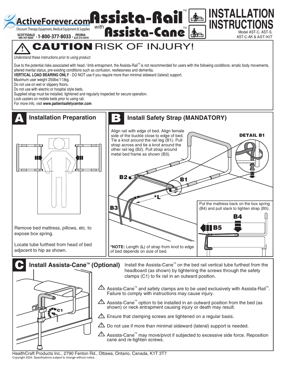 Activeforever Health Craft Assista Rail (Standard) User Manual | 2 pages