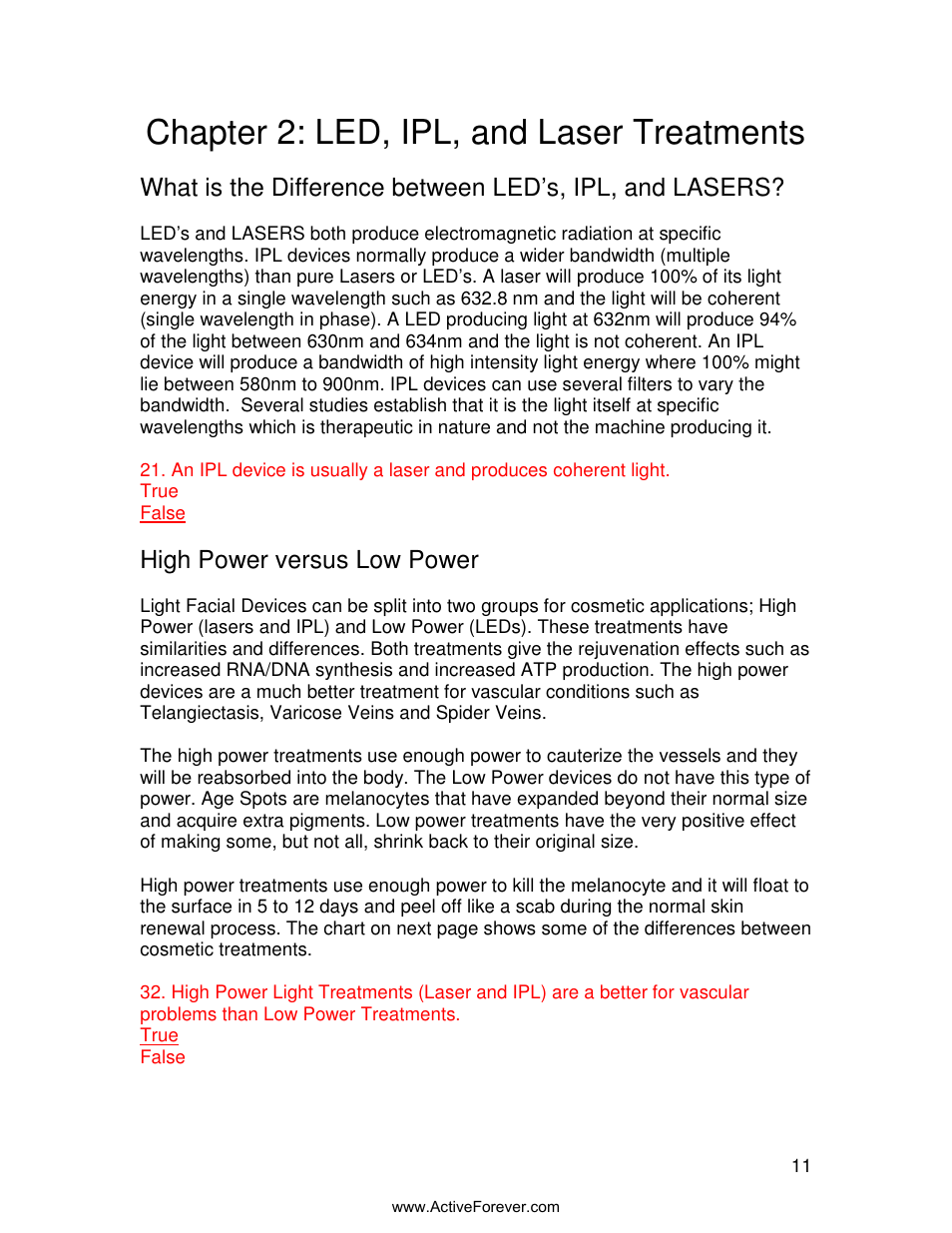 Chapter 2: led, ipl, and laser treatments, High power versus low power | Activeforever Quasar MD Plus Advanced Light Therapy Device User Manual | Page 11 / 30