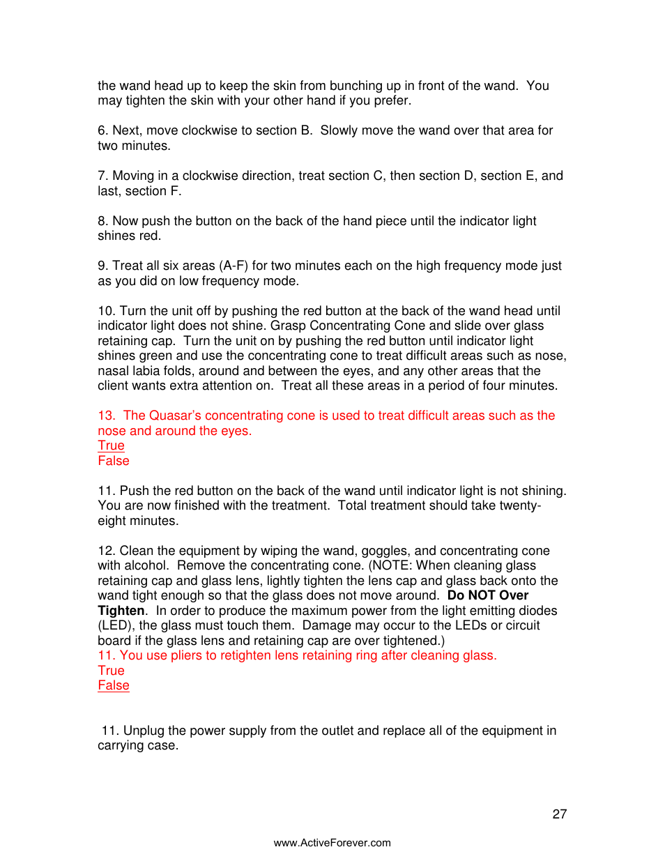 Activeforever Quasar MD Plus Advanced Light Therapy Device User Manual | Page 27 / 30
