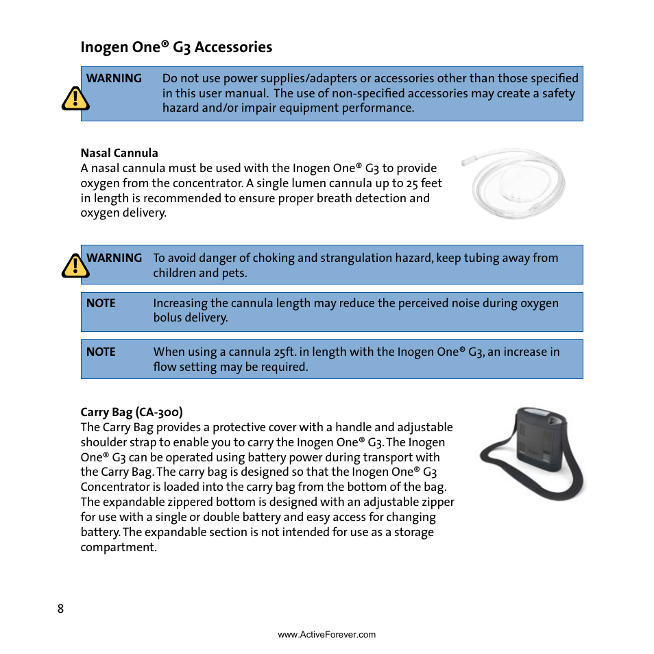 Inogen one® g3 accessories | Activeforever Inogen One G3 Portable Oxygen Concentrator User Manual | Page 12 / 46