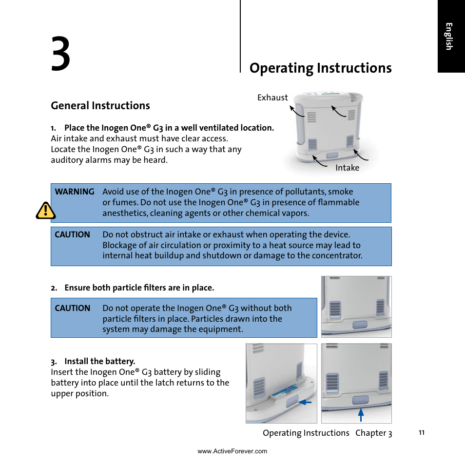 Operating instructions | Activeforever Inogen One G3 Portable Oxygen Concentrator User Manual | Page 15 / 46