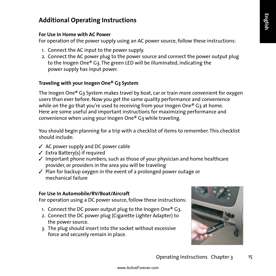 Additional operating instructions | Activeforever Inogen One G3 Portable Oxygen Concentrator User Manual | Page 19 / 46