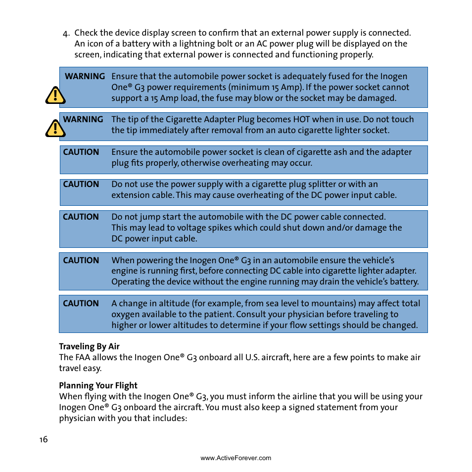 Activeforever Inogen One G3 Portable Oxygen Concentrator User Manual | Page 20 / 46