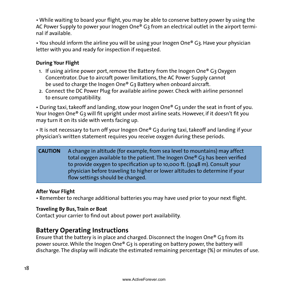 Battery operating instructions | Activeforever Inogen One G3 Portable Oxygen Concentrator User Manual | Page 22 / 46
