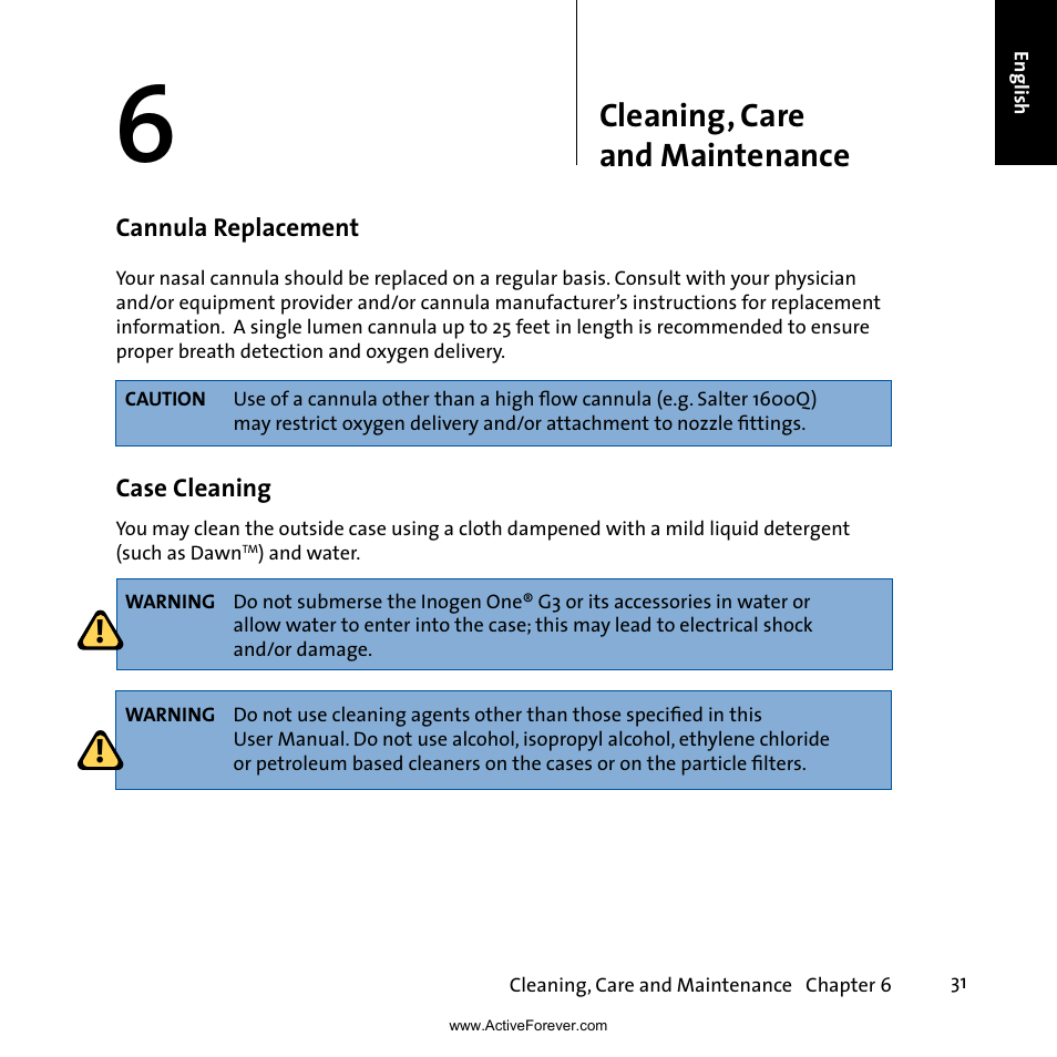 Cleaning, care and maintenance | Activeforever Inogen One G3 Portable Oxygen Concentrator User Manual | Page 35 / 46