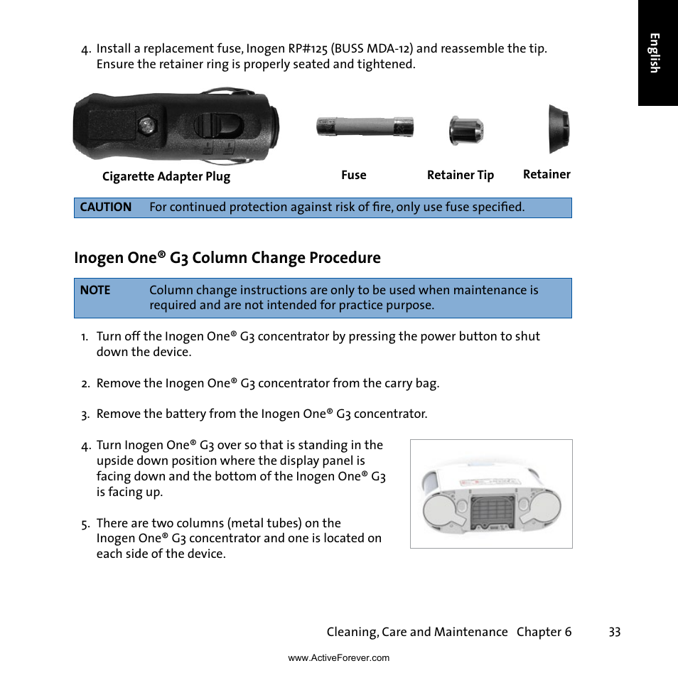 Inogen one® g3 column change procedure | Activeforever Inogen One G3 Portable Oxygen Concentrator User Manual | Page 37 / 46