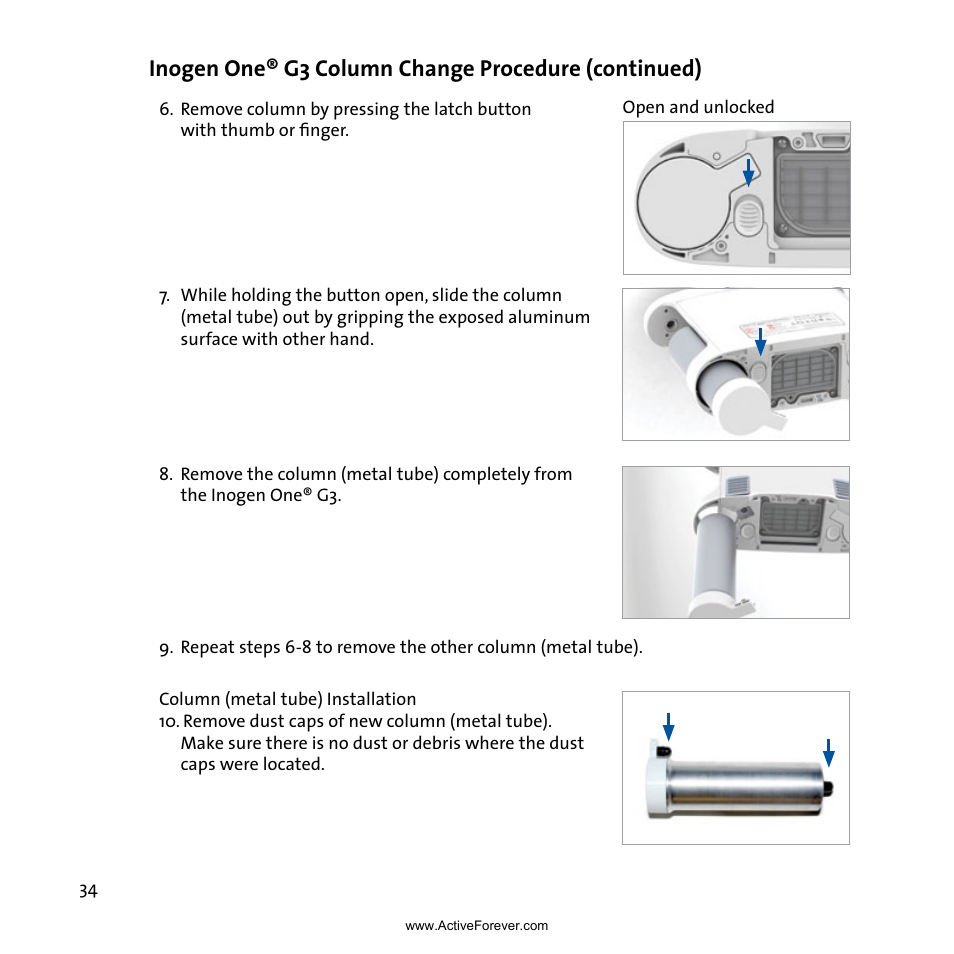 Inogen one® g3 column change procedure (continued) | Activeforever Inogen One G3 Portable Oxygen Concentrator User Manual | Page 38 / 46