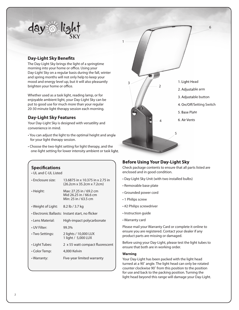 Activeforever DL930 Day Light by Uplift Technologies User Manual | Page 2 / 8