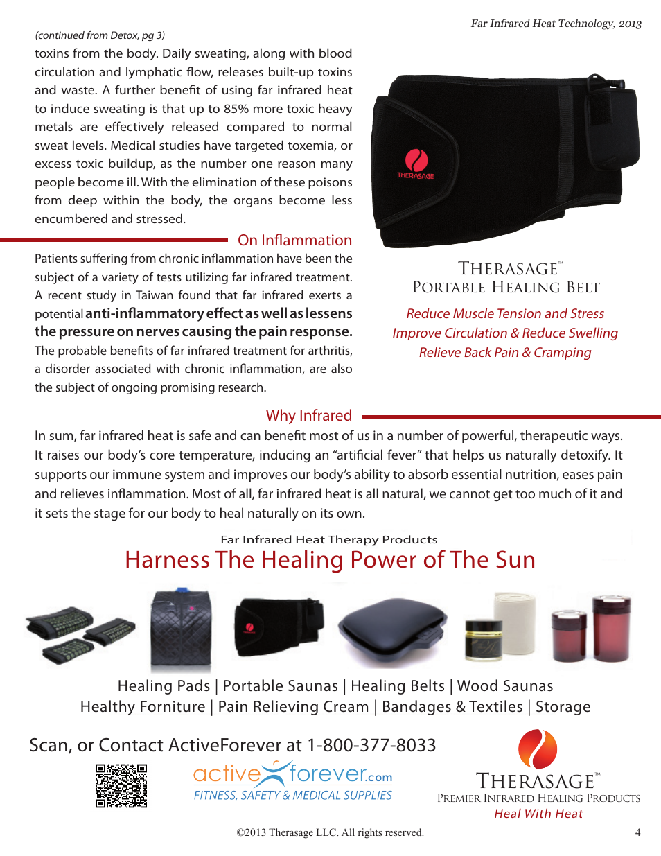 Harness the healing power of the sun, Therasage | Activeforever Therasage Instant Calmer Healing Pad User Manual | Page 4 / 4