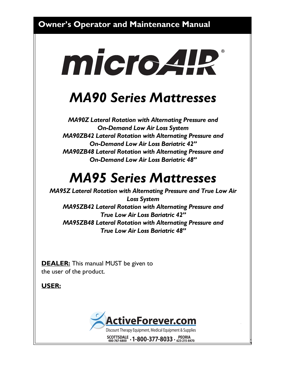 Activeforever Invacare microAIR Lateral Alternating Pressure Mattress & Compressor (microAIR Mattress with Compressor 36 x 80 x 15) User Manual | 26 pages