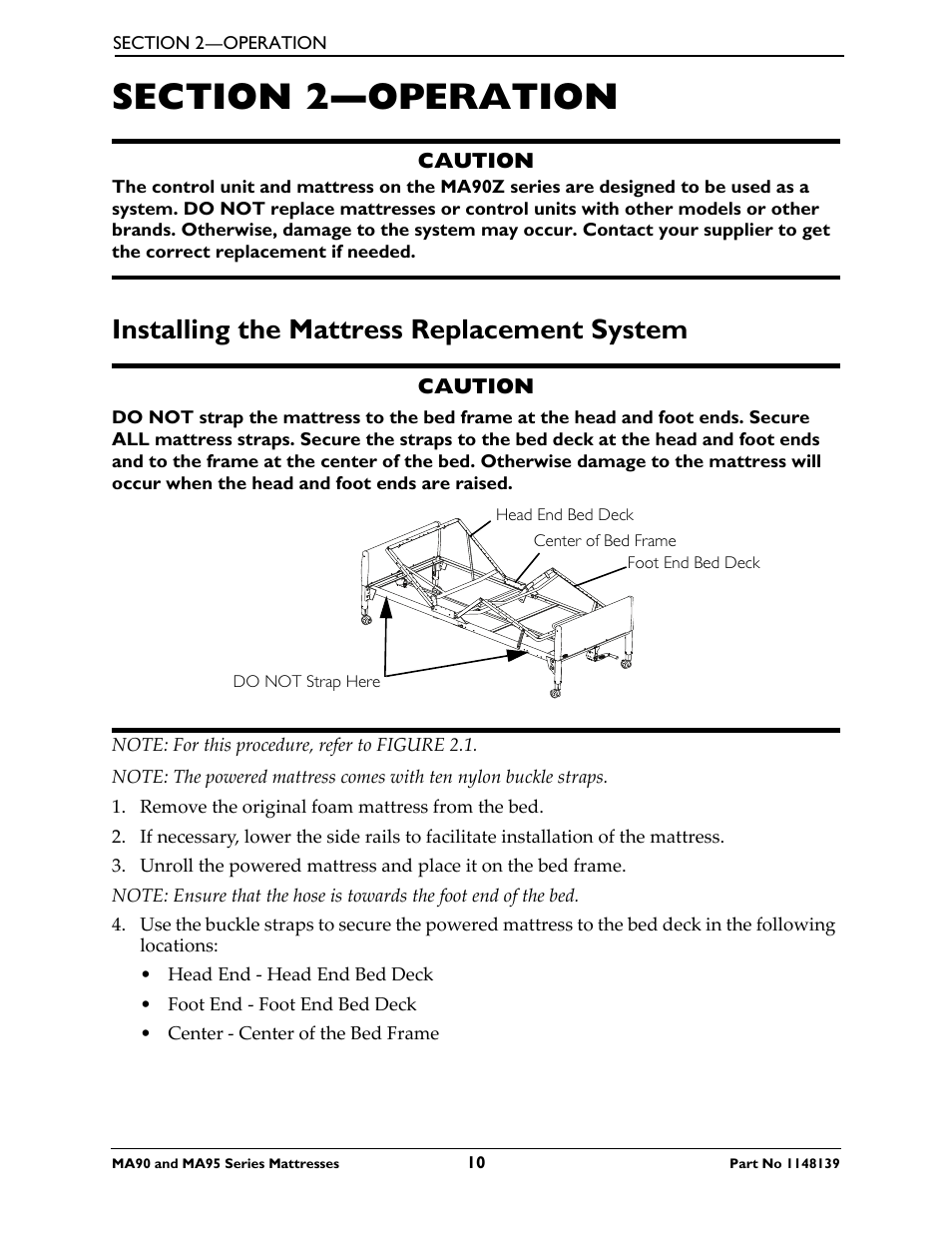 Section 2— operation, Installing the mattress replacement system, Section 2—operation | Activeforever Invacare microAIR Lateral Alternating Pressure Mattress & Compressor (microAIR Mattress with Compressor 36 x 80 x 15) User Manual | Page 10 / 26