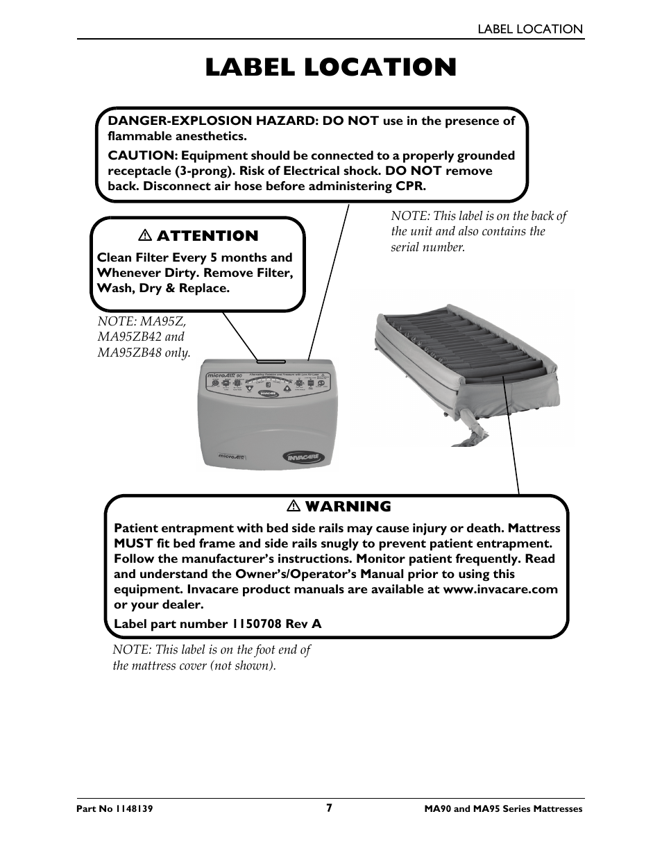 Label location | Activeforever Invacare microAIR Lateral Alternating Pressure Mattress & Compressor (microAIR Mattress with Compressor 36 x 80 x 15) User Manual | Page 7 / 26