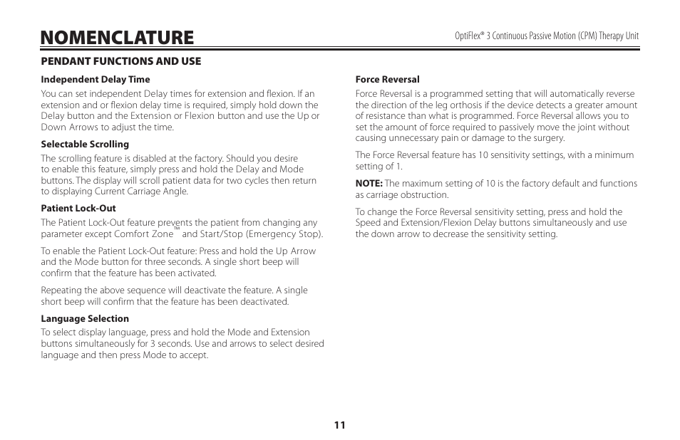 Nomenclature | Activeforever OptiFlex 3 Knee CPM (OptiFlex3 Knee CPM) User Manual | Page 14 / 23