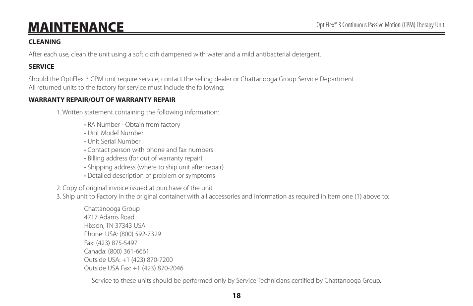 Maintenance | Activeforever OptiFlex 3 Knee CPM (OptiFlex3 Knee CPM) User Manual | Page 21 / 23