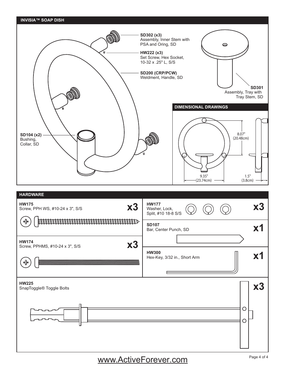 Activeforever Invisia Collection Soap Dish with Integrated Support Rail User Manual | Page 4 / 4