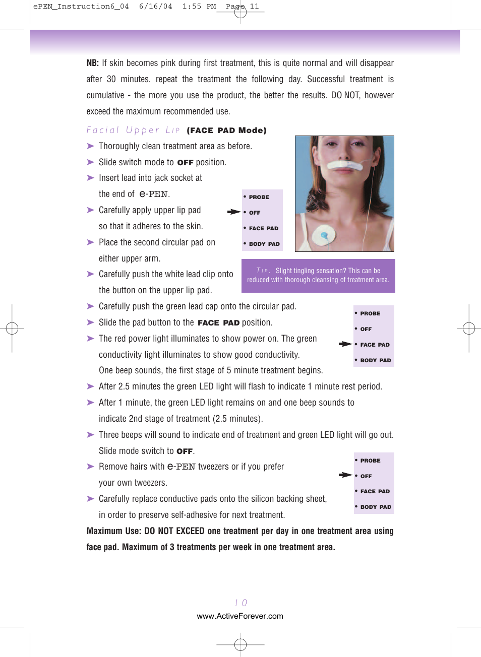 Activeforever Verseo ePen Permanent Hair Removal System User Manual | Page 11 / 15