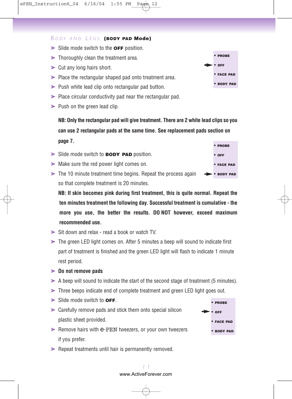 Activeforever Verseo ePen Permanent Hair Removal System User Manual | Page 12 / 15