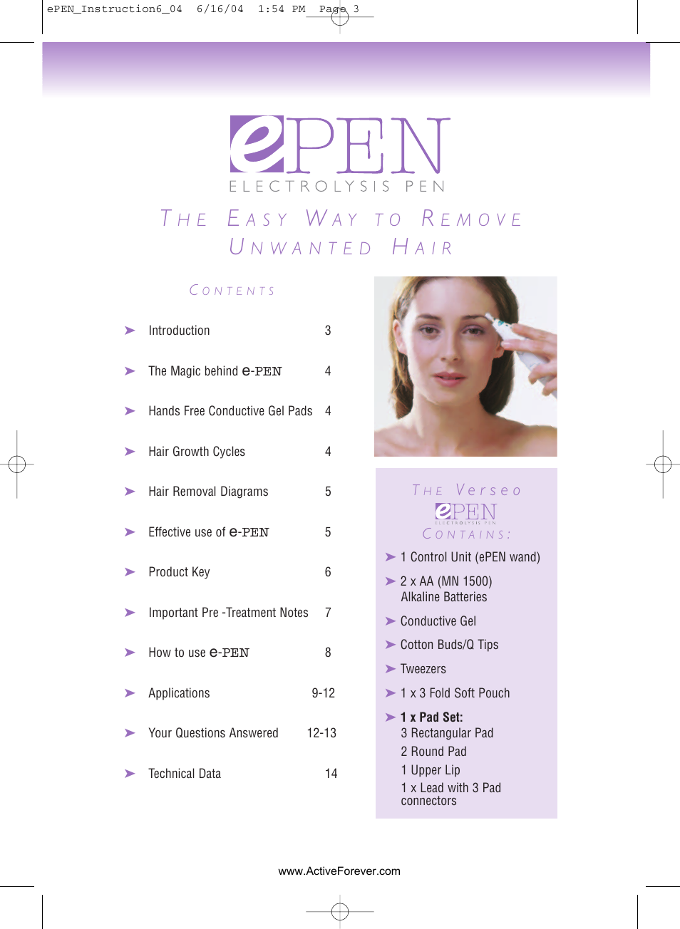 A s y, A y t o, A i r | Activeforever Verseo ePen Permanent Hair Removal System User Manual | Page 3 / 15