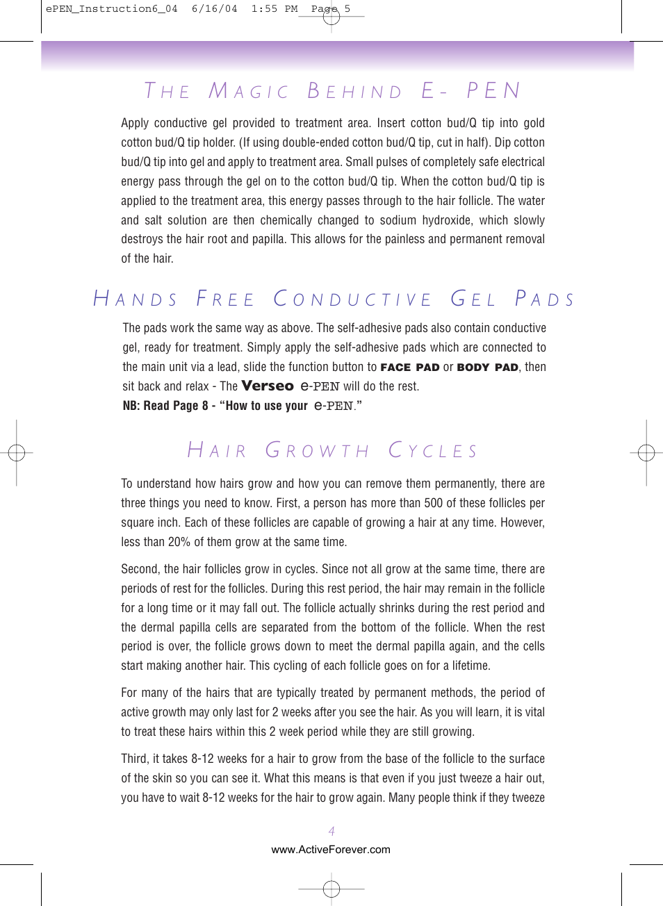 E - p e n, A g i c, A i r | A n d s, R e e, A d s | Activeforever Verseo ePen Permanent Hair Removal System User Manual | Page 5 / 15