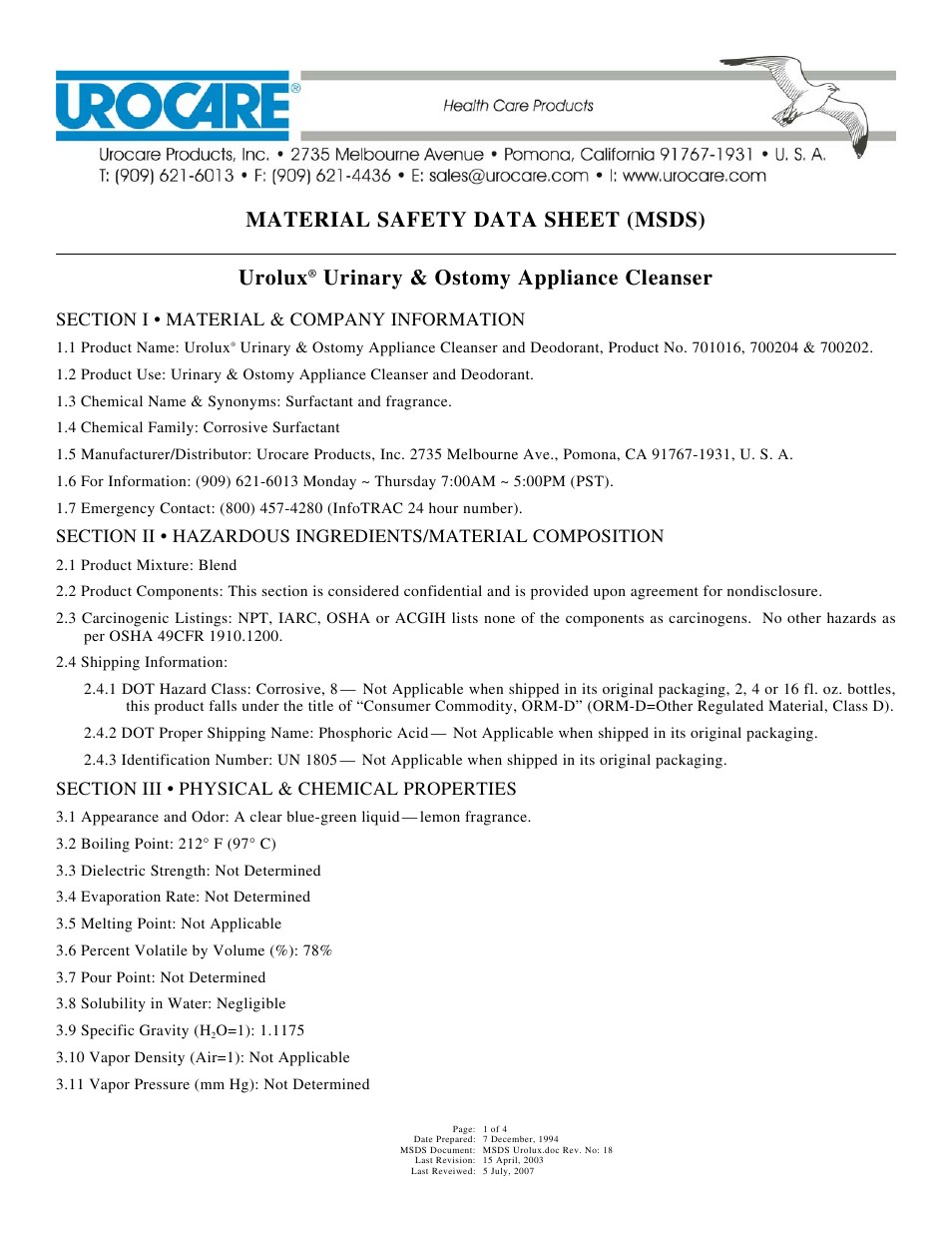 Activeforever Urocare Urolux Urinary & Ostomy Appliance Cleanser User Manual | 4 pages