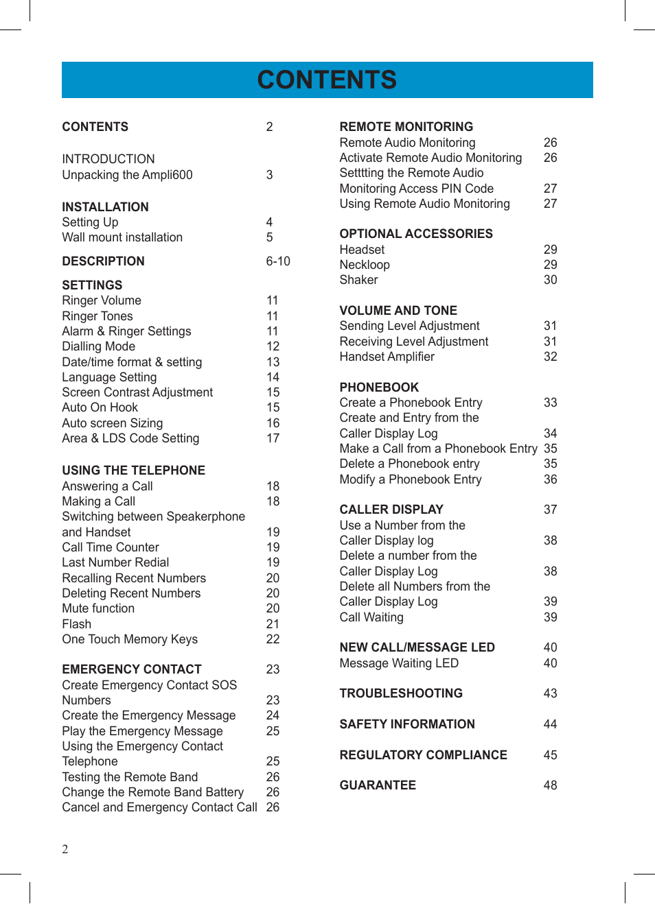 Activeforever Geemarc AMPLI600 Emergency Response Phone User Manual | Page 2 / 47