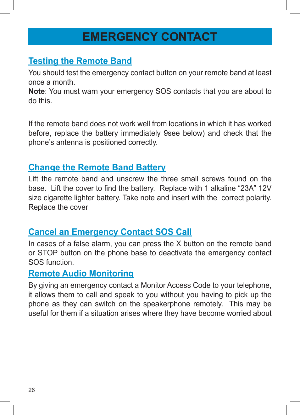 Emergency contact | Activeforever Geemarc AMPLI600 Emergency Response Phone User Manual | Page 26 / 47