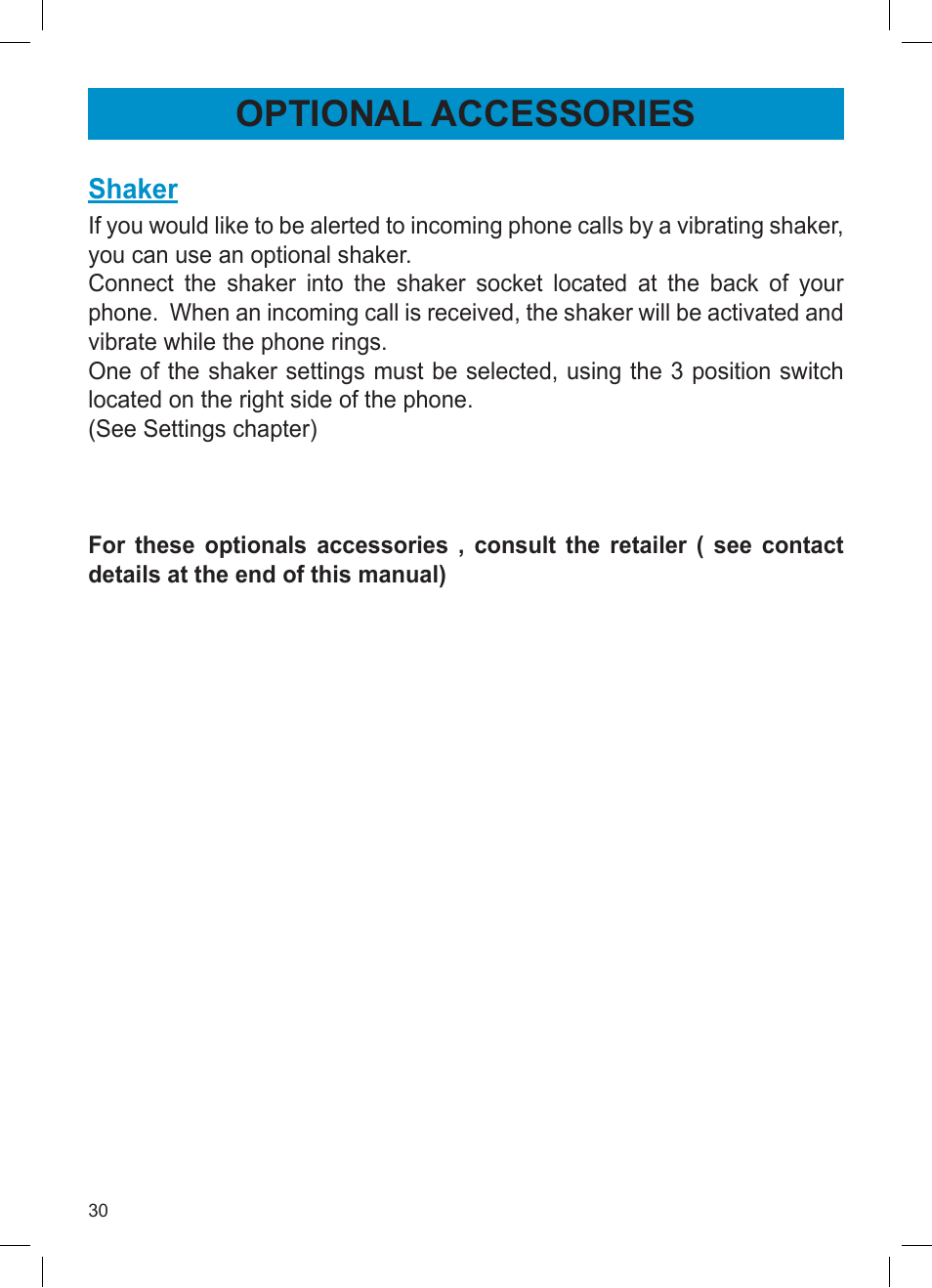 Optional accessories | Activeforever Geemarc AMPLI600 Emergency Response Phone User Manual | Page 30 / 47