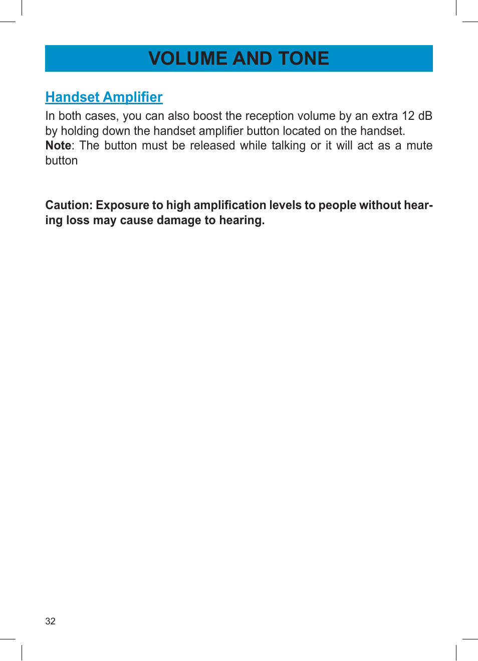 Volume and tone | Activeforever Geemarc AMPLI600 Emergency Response Phone User Manual | Page 32 / 47