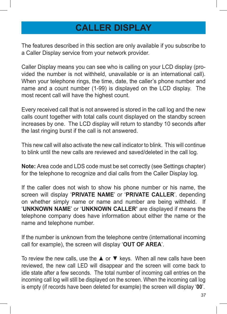 Caller display | Activeforever Geemarc AMPLI600 Emergency Response Phone User Manual | Page 37 / 47