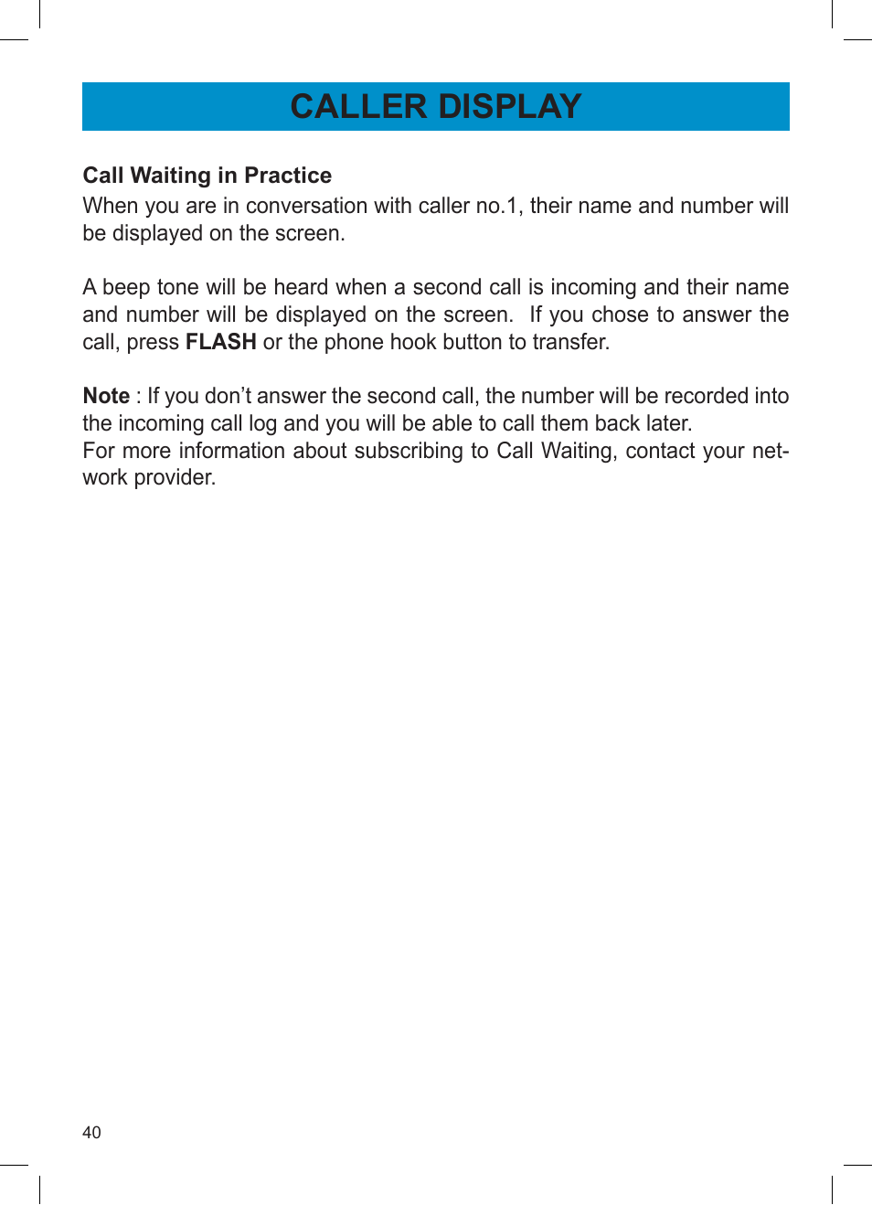Caller display | Activeforever Geemarc AMPLI600 Emergency Response Phone User Manual | Page 40 / 47