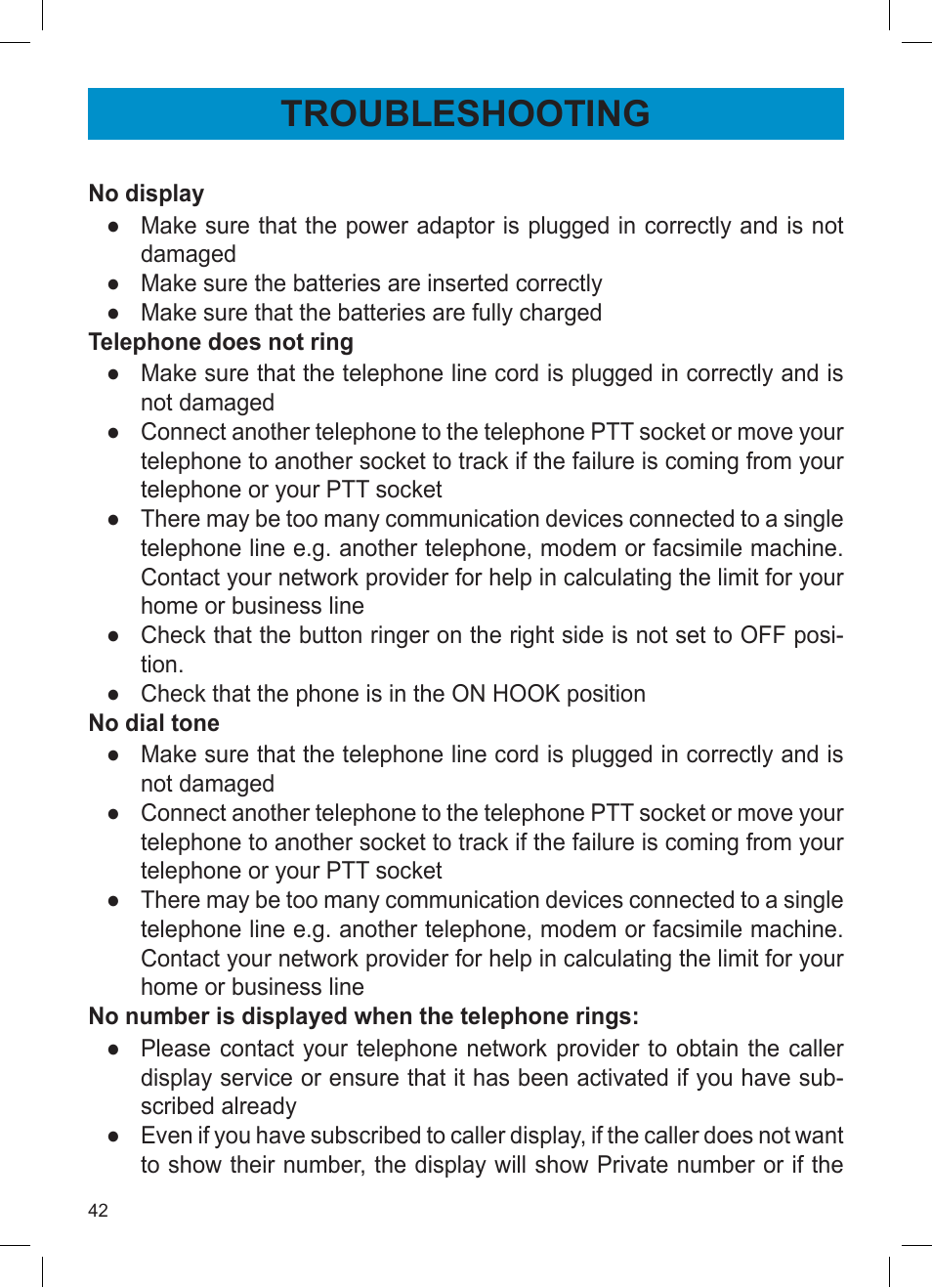 Troubleshooting | Activeforever Geemarc AMPLI600 Emergency Response Phone User Manual | Page 42 / 47