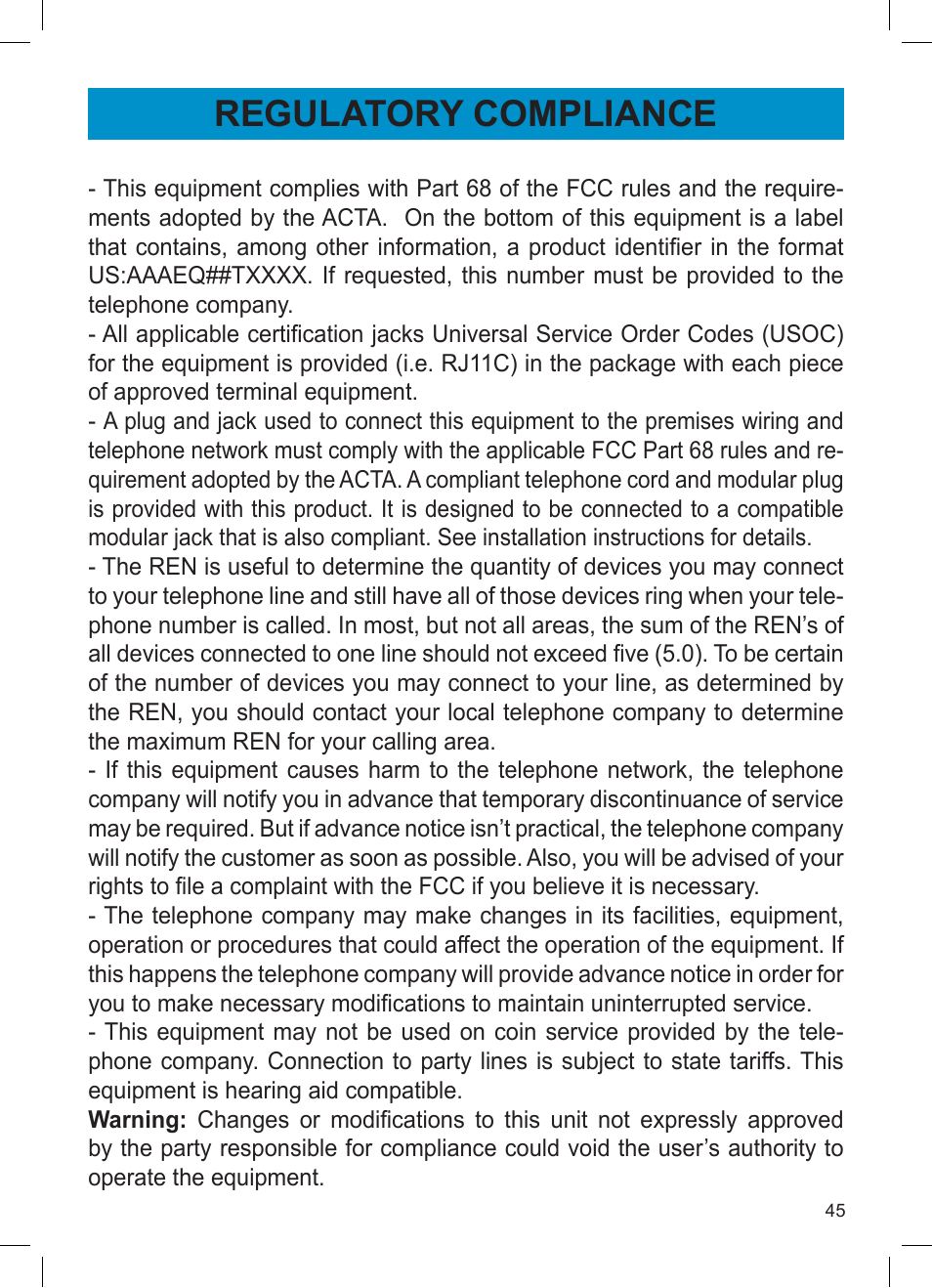 Regulatory compliance | Activeforever Geemarc AMPLI600 Emergency Response Phone User Manual | Page 45 / 47