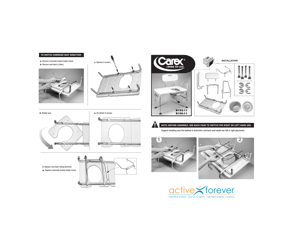 Activeforever Carex Padded Tub Transfer Bench with Commode User Manual | 2 pages