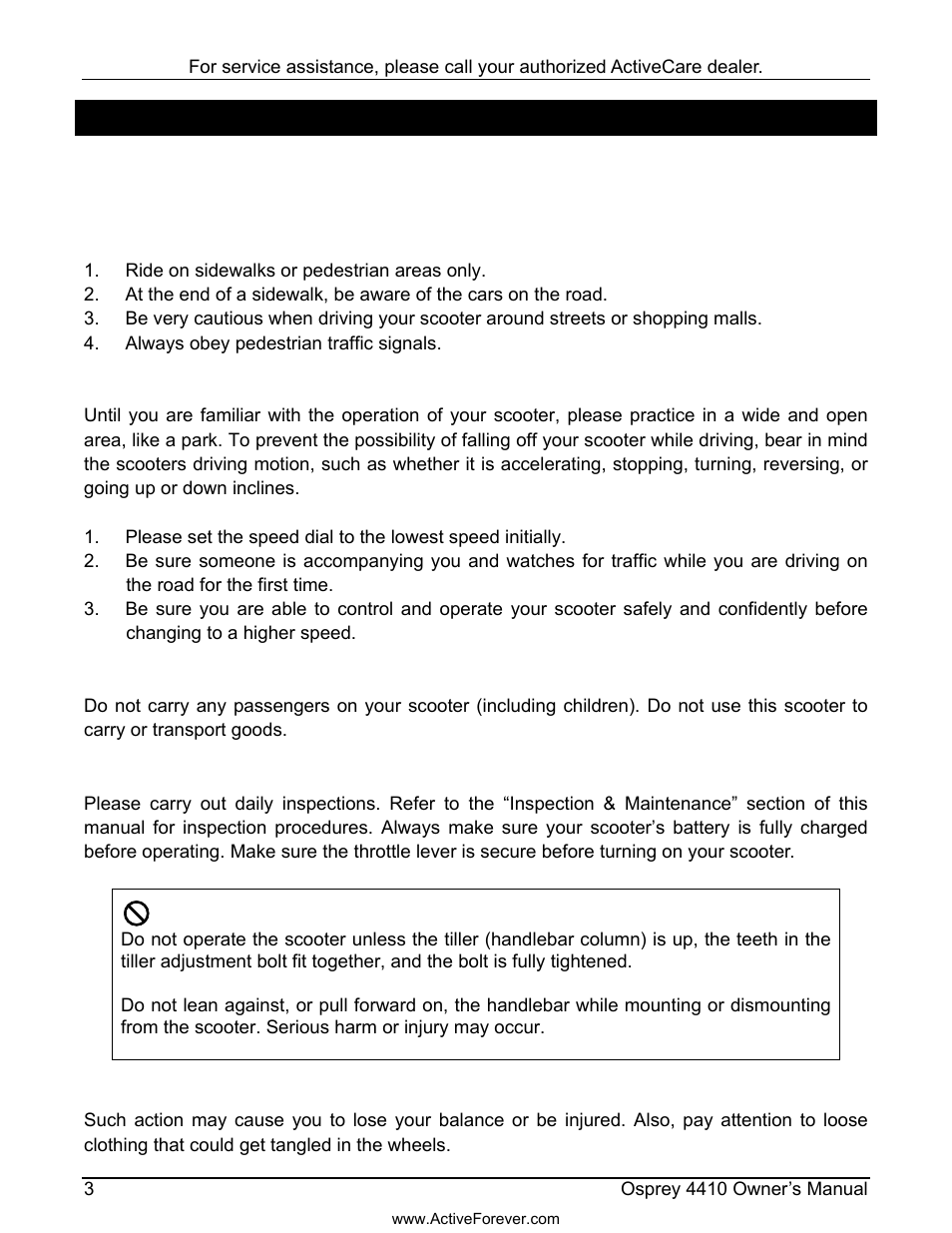 Safety notices | Activeforever ActiveCare Osprey 4410 Mobility Scooter User Manual | Page 4 / 24
