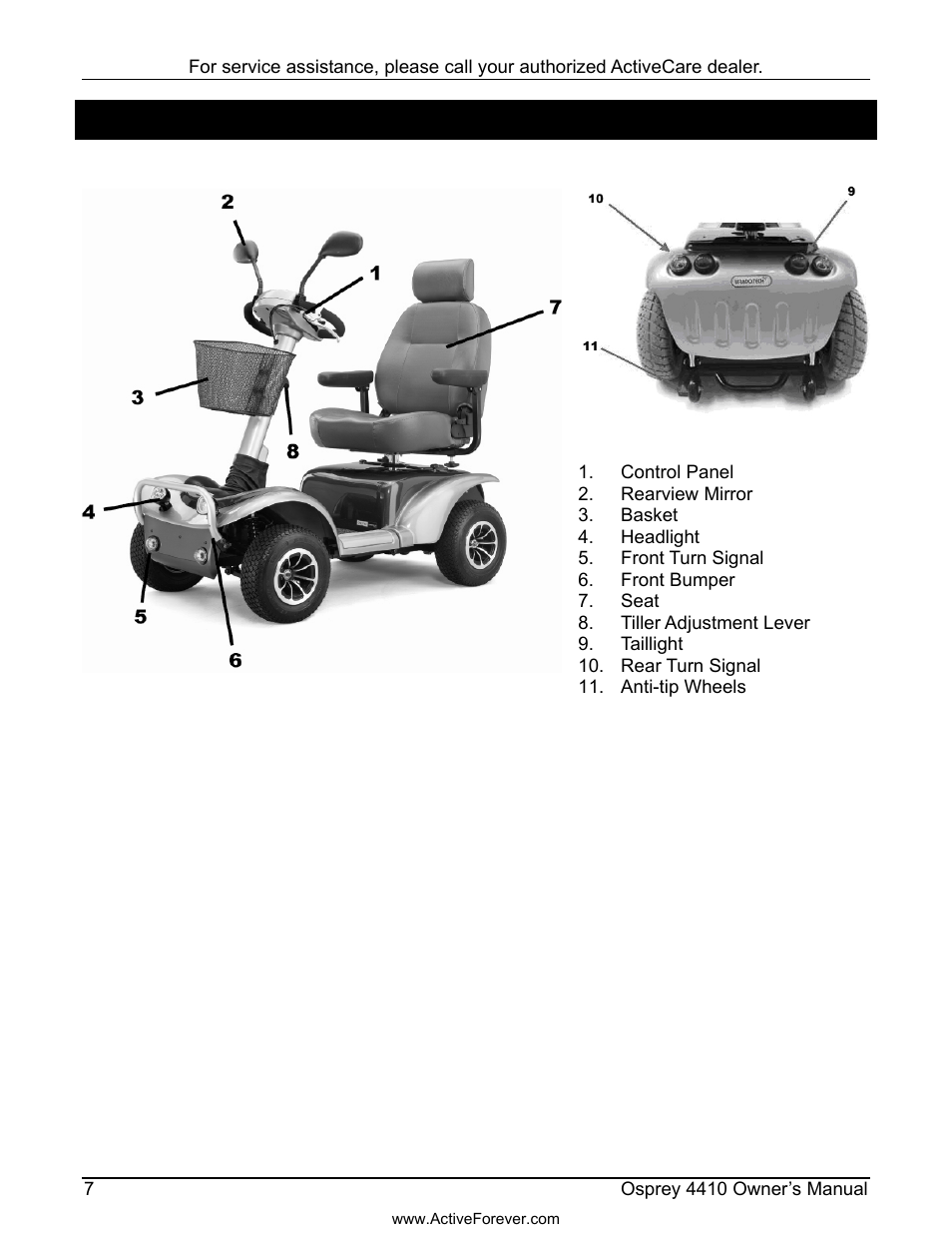 Parts | Activeforever ActiveCare Osprey 4410 Mobility Scooter User Manual | Page 8 / 24