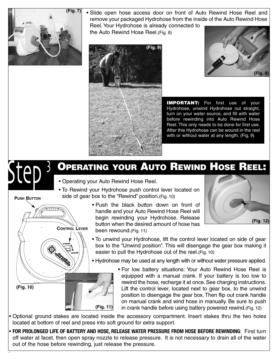 Step, Perating your, Ewind | Activeforever HydroHose Automatic Rewind 75ft Hose Reel User Manual | Page 4 / 6