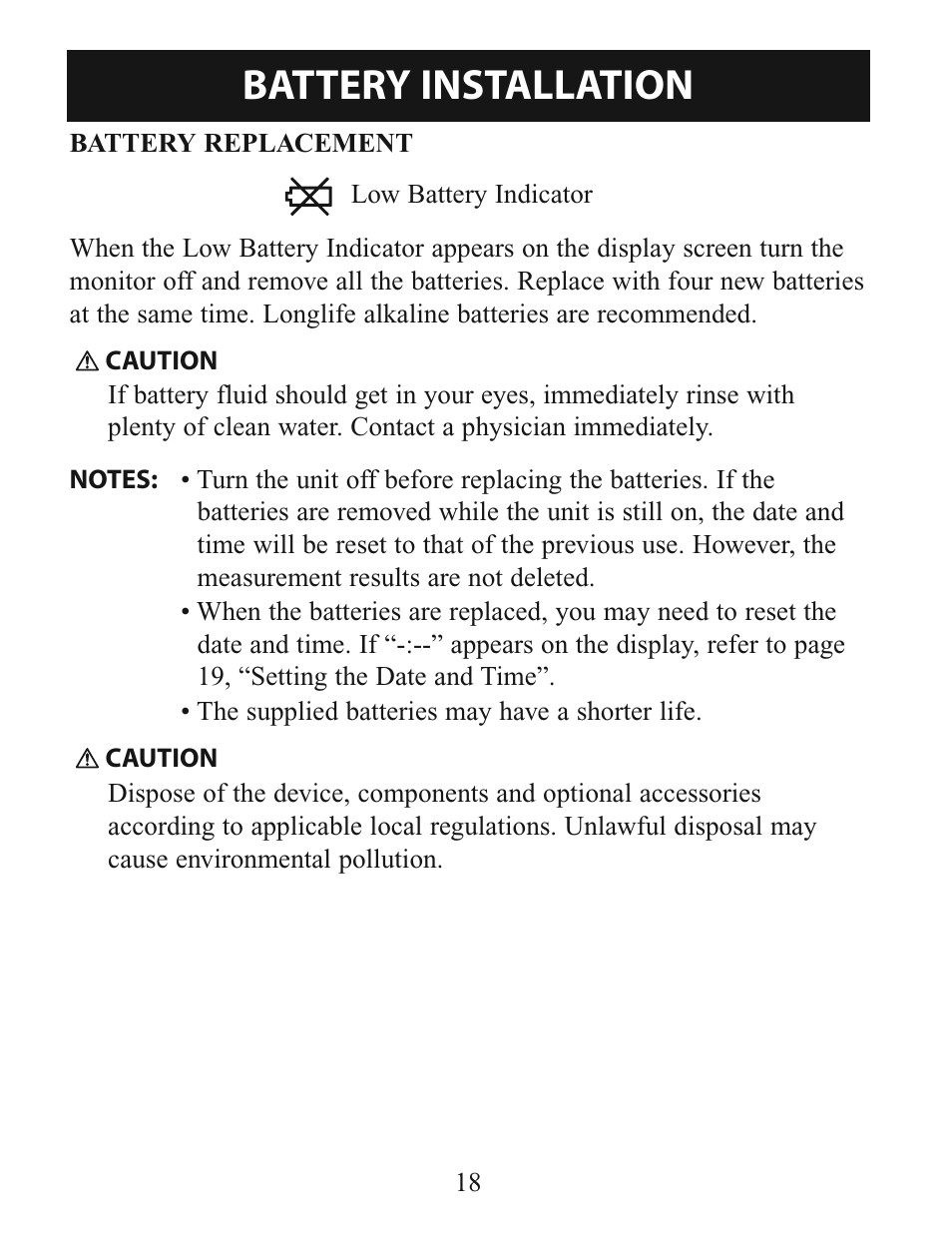 Battery installation | Activeforever Omron 7-Series Upper Arm Blood Pressure Monitor (7 Series) User Manual | Page 18 / 44